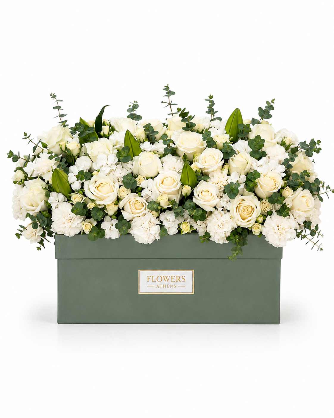 Arrangement in FlowersAthens Box with White Roses & Lilies