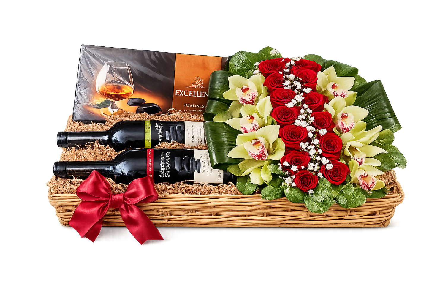 Luxury Delights | Flower & Wine Gift Basket Flowers Athens