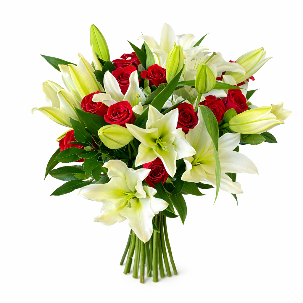 Red Roses & White Lilies | Handmade Bouquet