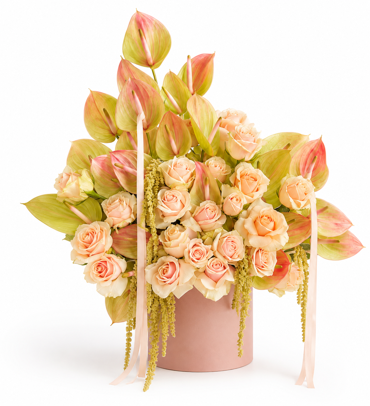 Ροδακινί Αρμονία | Σύνθεση σε Κουτί FlowersAthens
