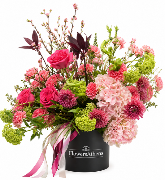 Σύνθεση Ροζ σε Μαύρο Κουτί FlowersAthens