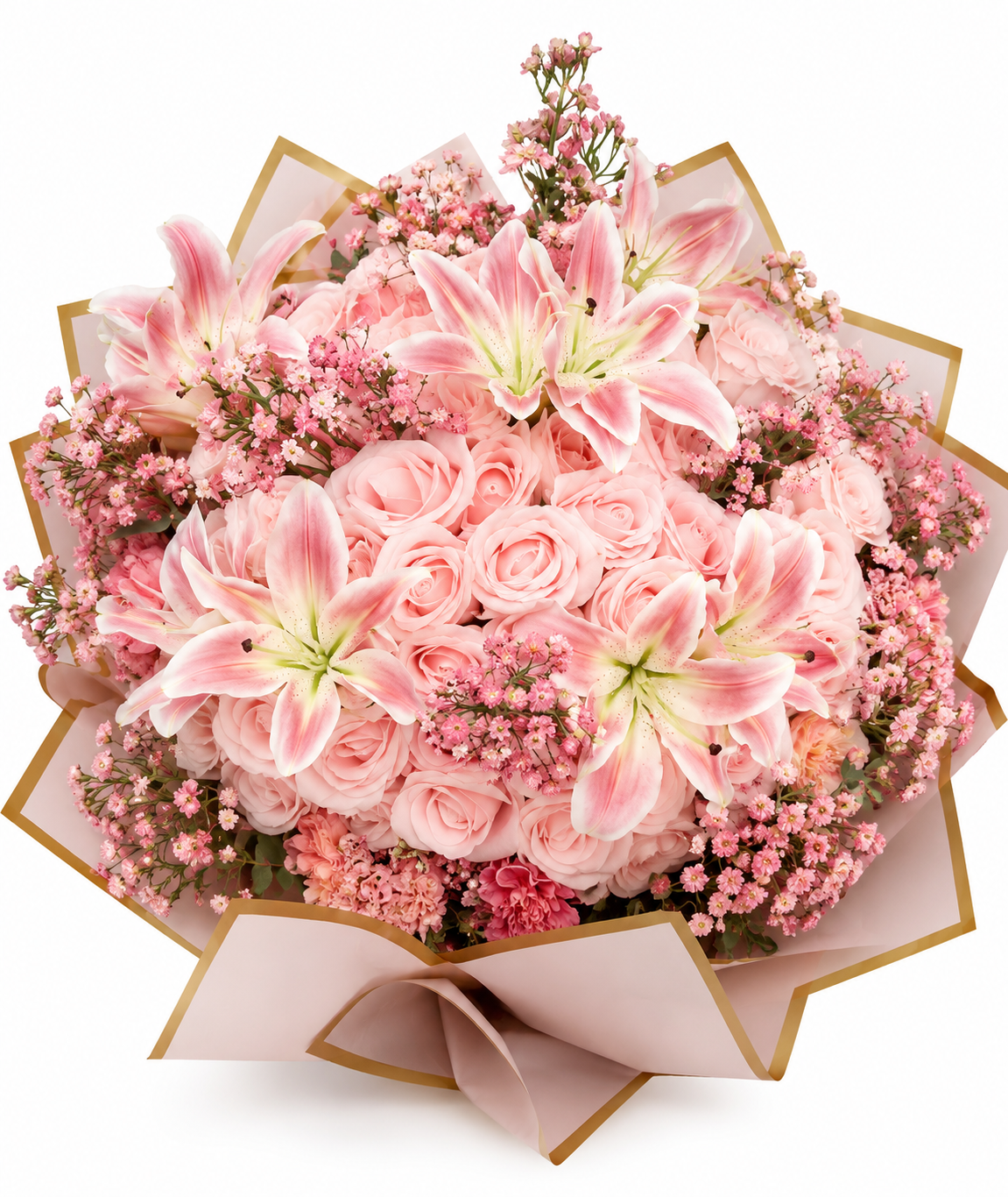 Μπουκέτο Ροζ Λίλιουμ & Τριαντάφυλλα | Pink Lily & Rose Bouquet