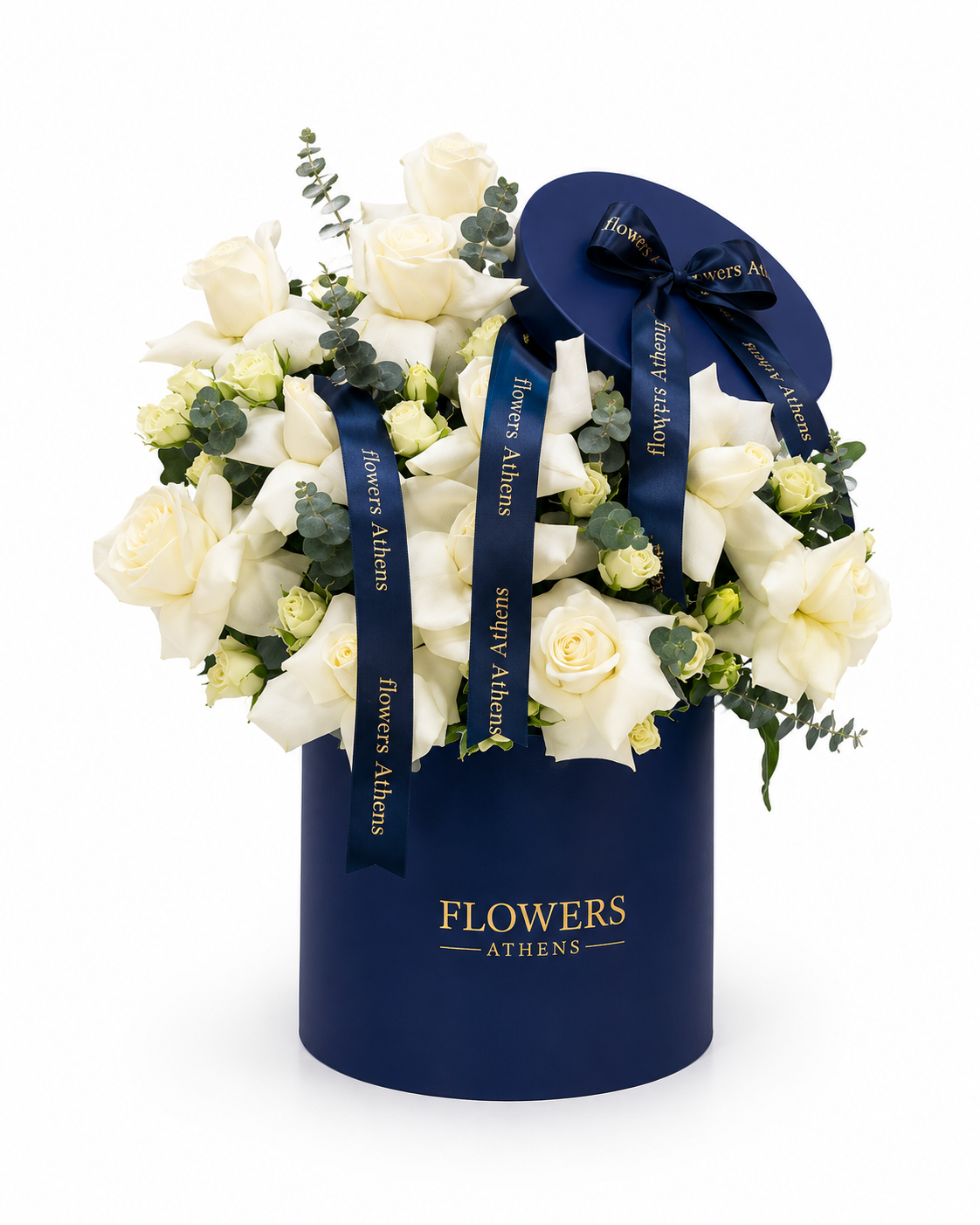 White Eternity | Arrangement in Navy Box FlowersAthens