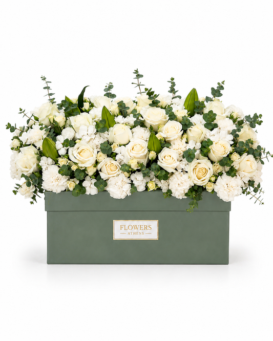 Arrangement in FlowersAthens Box with White Roses & Lilies