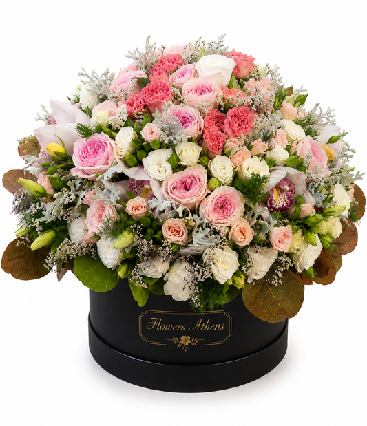 Pink Luxury | Arrangement in Black Box Flowers Athens