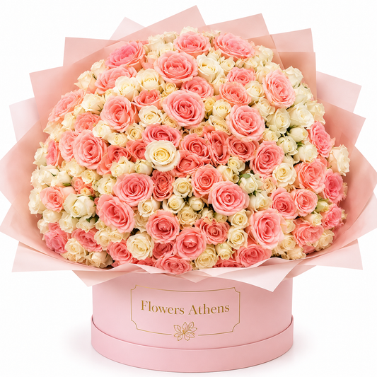 Grand Amour | 100 Roses in a Pink Box Flowers Athens