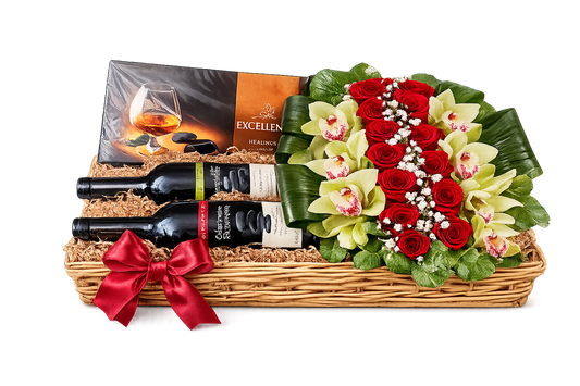 Luxury Delights | Flower & Wine Gift Basket Flowers Athens
