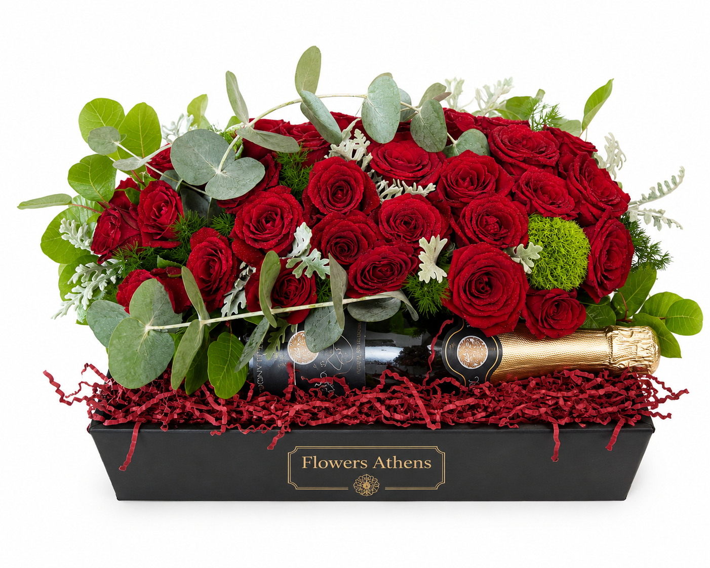Red Temptation | Arrangement with Roses & Champagne Flowers Athens