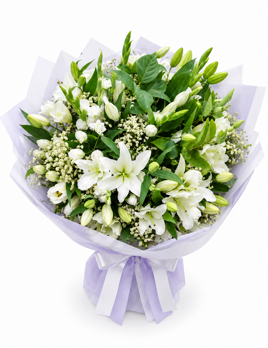 White Serenity | Bouquet with Lilies & Lisianthus