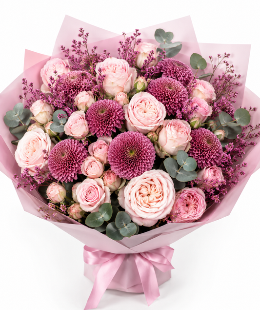 Pink Fantasy | Bouquet with Garden Roses & Chrysanthemums