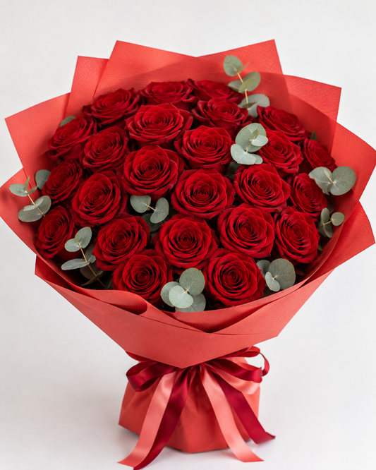 Red Devotion | Bouquet of Roses with Eucalyptus